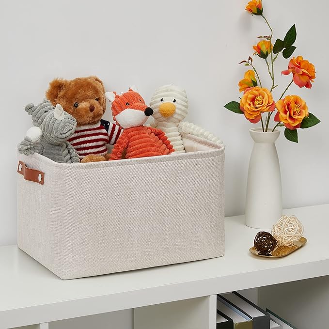 DULLEMELO Fabric Organizer for Storage, Office, Home, Nursery - Small Fabric Storage Basket with Handles (Beige)-NeatNest