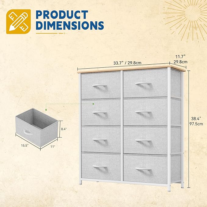 DWVO Fabric Dresser for Room, Tall Storage 8 Drawers, Black Dresser & Chest of Drawers, Storage Drawer Organizer for Closet, Living Room-NeatNest