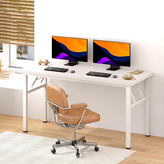 DlandHome Large Computer Desk, Folding Desk, Decent and Steady Home Office Desk/Workstation/Table 54.3inch White White-NeatNest