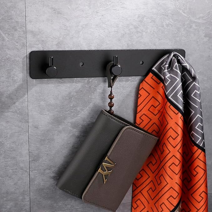 Black 3 Wall Hooks, Matte Black Bathroom Hook Rail, Self Adhesive Key Hook Rack Hanger Towel Robe Stick Hooks for Toilet Entryway Hallway Kitchen Wall Mounted-NeatNest