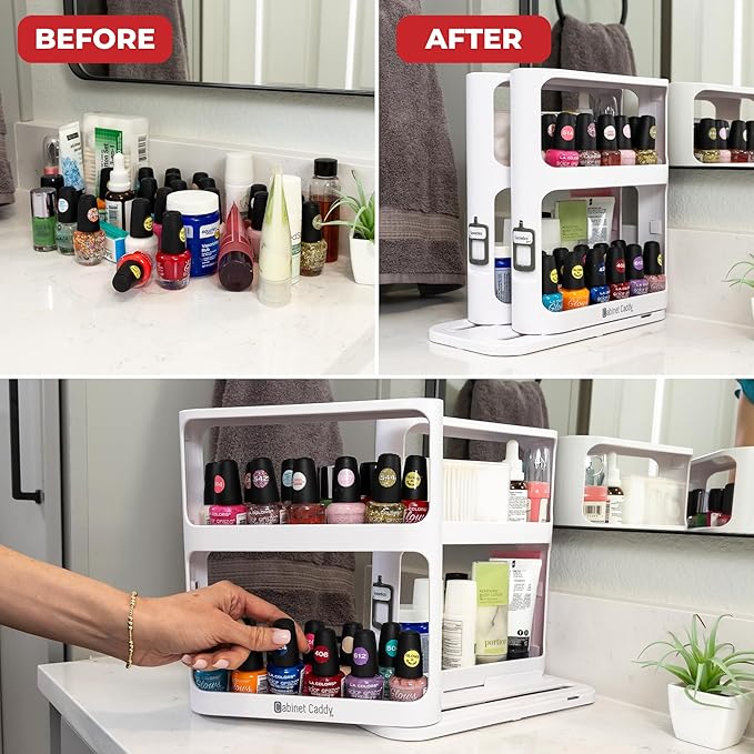 Cabinet Caddy Spice Rack Organizer for Cabinet - Slide & Rotate Kitchen Organizers and Storage - 2 Double-Decker Shelves - Non-Skid Base - Magnetic Modular Design - 10.8" H x 5.25" W x 10.8" D-NeatNest