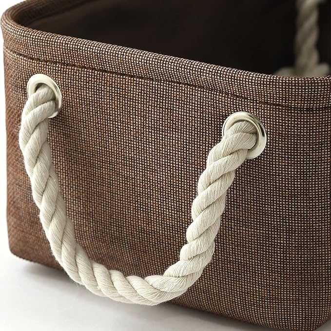 TheWarmHome Storage Basket for Organizing - 12x8x5 inch Small 6 Pack Collapsible Storage Bin for Shelves with Handles, Canves Storage Box for Cloth Closet Organizer Gift Toy (Brown)-NeatNest