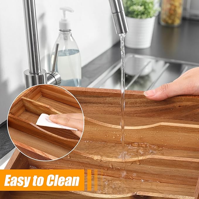 Bellsal Bamboo Silverware Organizer, 12"x15.7" Utensil Holder Cutlery Tray with Grooved Drawer Dividers for Kitchen Flatware, Bedroom, Office (7 Slot, Acacia)-NeatNest