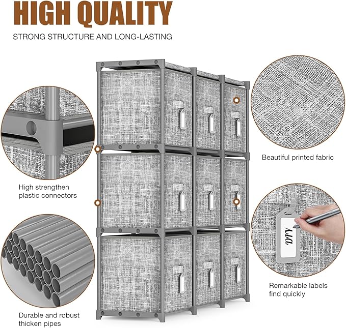 9 Cube Closet Organizer with Beautiful Printed Drawers + Labels, Storage Shelf, Toy Cubby Organizer-NeatNest