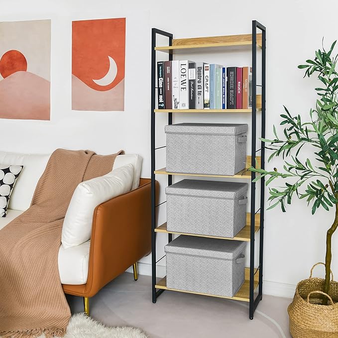 GRANNY SAYS Storage Boxes with Lids, Set of 3 Fabric Boxes with Lids, Grey Storage Box for Clothes, Fabric Containers, Large Fabric Boxes for Closet-NeatNest