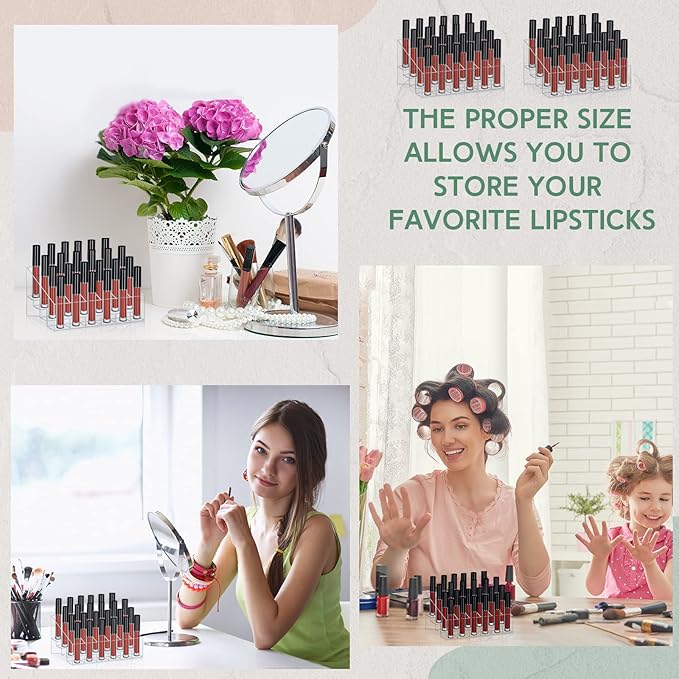Macarrie 4 Pieces Lipstick Holder Organizer 24 Slot Acrylic Lipstick Makeup Organizer Case Display Stand Storage Box for Lipsticks Lipgloss Brushes Cosmetics-NeatNest