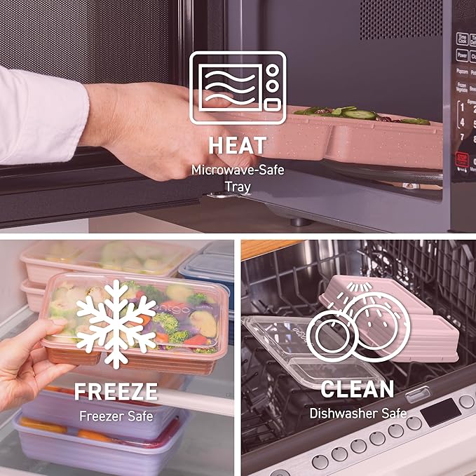 Bentgo 20-Piece Glitter Lightweight, Durable, Reusable BPA-Free 2-Compartment Containers - Microwave, Freezer, Dishwasher Safe (Glitter Garden Edition - Sweet Pea Glitter)-NeatNest