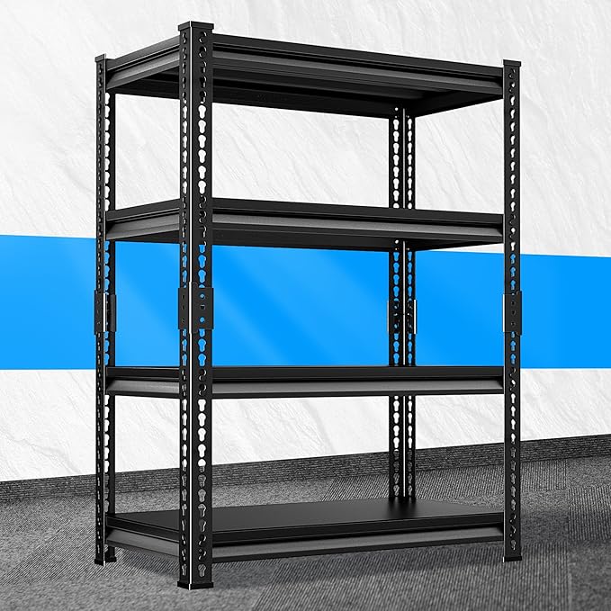 Adjustable Garage Storage Shelves, 35.4''W Garage Shelving Heavy Duty Loads 1280LBS, Metal Industrial Utility Shelf for Warehouse, Kitchen, Laundry Room,35.4" W x 15.7" D x 66" H,Black