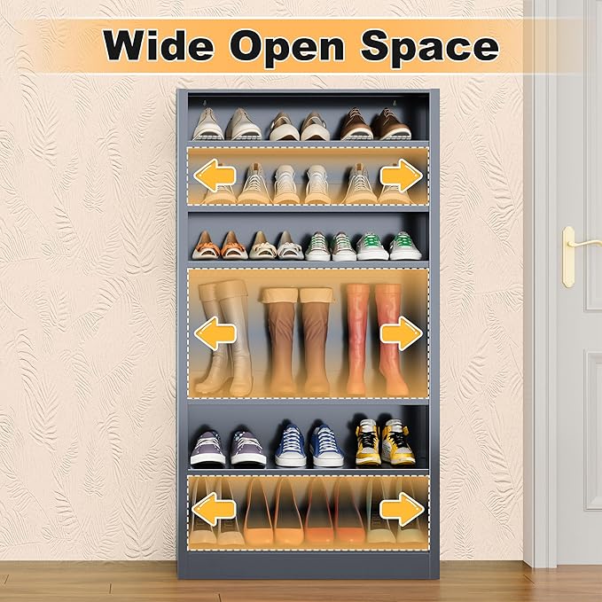 Shoe Cabinet,7 Tiers Heavy Duty Metal Freestanding Shoe Rack,55" Tall Shoe Cabinet with Open Storage for Entryway (Black, 7 Tier-55 H*27.6" W*11.8" D)-NeatNest