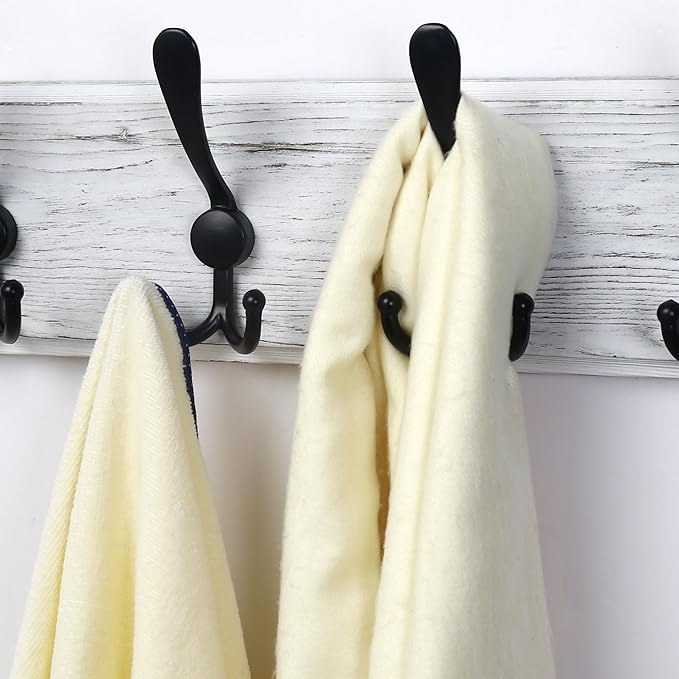 Dseap Coat Rack Wall Mounted - 10 Tri Hooks, 38-1/4" Long, Heavy Duty Wooden Wall Coat Hanger Coat Hook for Clothes Hat Jacket Clothing, White & Black, Pack of 2