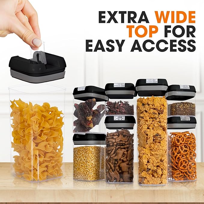 Cheer Collection Airtight Food Storage Containers, Kitchen Storage Containers for Pantry, Set of 7 Food Containers with Lids Airtight, Pantry Storage Containers & Organizers with Lids, Black