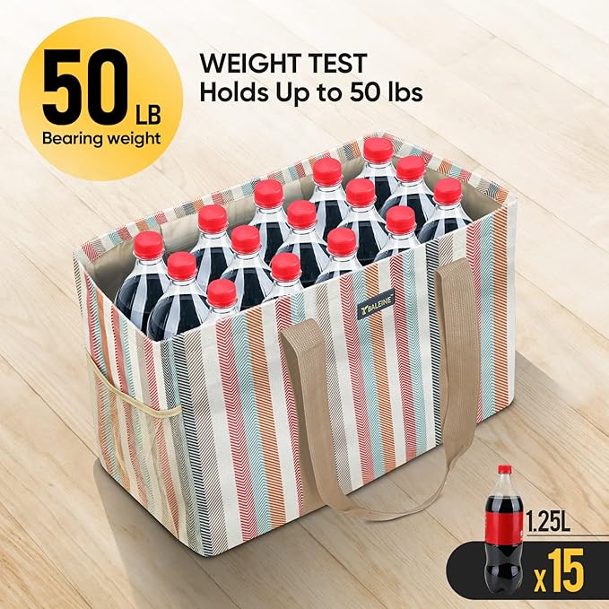 BALEINE Soft 9 Gallon Extra Large Utility Tote, Foldable Reusable Storage Bag (Color Stripe)-NeatNest