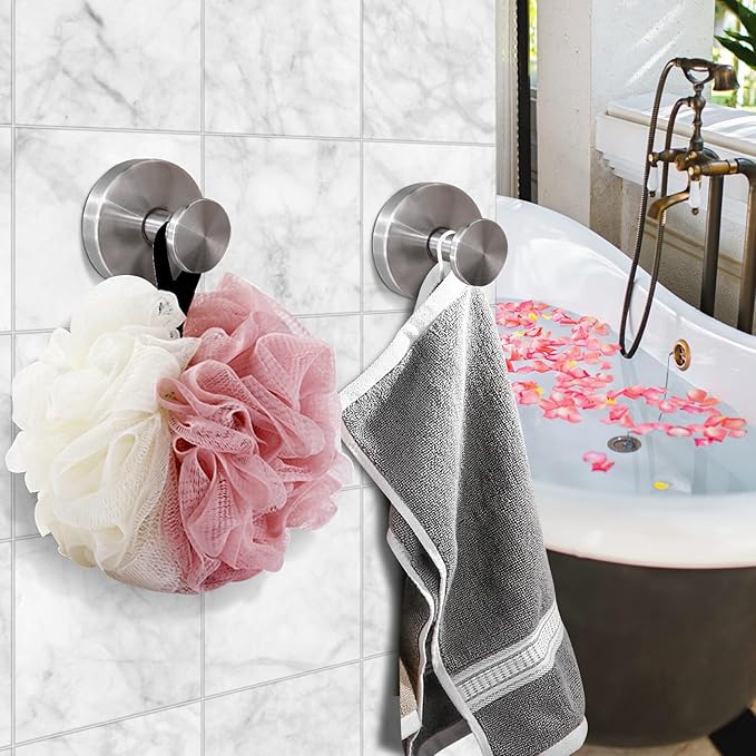 10 Pack Suction Cup Hooks for Shower, Suction Cup Towel Hooks for Bathrooms, Adhesive Wall Hook, SUS304 Waterproof Stainless Steel Hooks for Bathroom, Bedroom, Kitchen, Hotel and Office