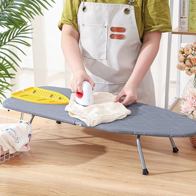 Chunful Tabletop Ironing Board with Iron Rest 32 x 12 Inch Small Compact Travel Foldable Ironing Board with Silicon Mat Portable Non Slip Feet Table for Dorm and Small Space(Elegant,Dark Gray)
