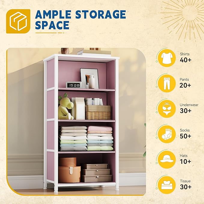 DWVO Storage Drawer with 4 Drawers - Fabric Dressers, Dresser for Bedroom, Living Room, Closets - Sturdy Steel Frame, Wooden Top & Easy Pull Fabric Bins-NeatNest