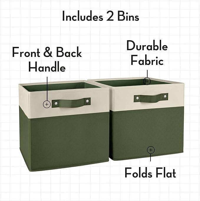 RiverRidge Kids storage bins - 10.5 Cube Storage Organizer with Handles – Olive Two-Tone closet organizers and storage for Toys, Shoes & More - Fits Cabinets