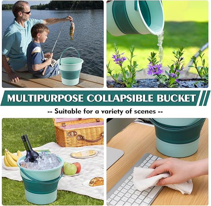 Collapsible Bucket 1.3 Gallon/5L Small Plastic Household Cleaning Mop Buckets Foldable Water Bucket for Car Wash Fishing Camping Beach (Green)-NeatNest