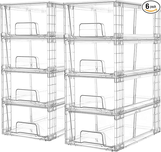 Vtopmart 8 Pack Stackable Storage Drawers,Clear Acrylic Drawer Organizers with Handles, Easily Assemble Containers for Fridge, Bathroom,Kitchen Undersink,Cabinet,Pantry Organization and Storage-NeatNest