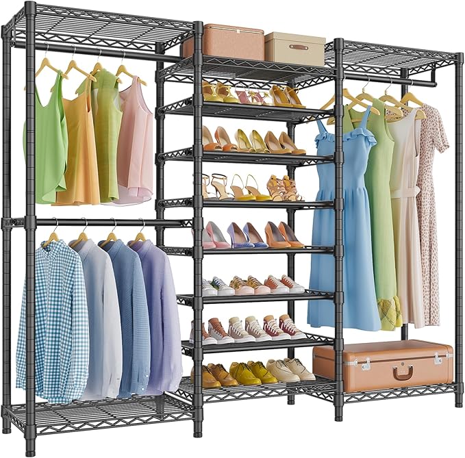 VIPEK S3 Heavy Duty Garment Rack Freestanding Clothes Rack Closet Storage Organizer Large Wardrobe with 6-Tier Shoe Rack, Hanging Rod, Adjustable Shelf, 68.9" L x 15.7" W x 76.4" H, Black-NeatNest