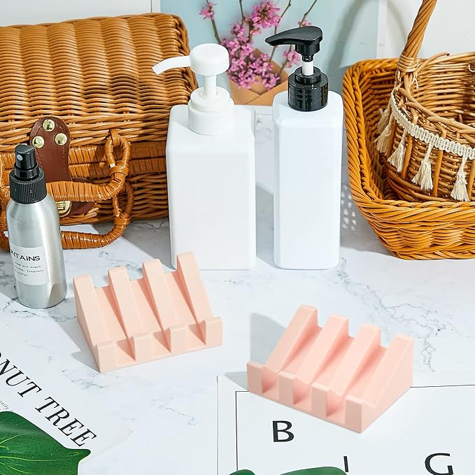 Cunhill 2 Pieces Silicone Soap Dish Self Draining Soap Dish Shower Waterfall Bar Soap Holder Tray with Drain Soap Saver for Kitchen Bathroom Accessories (Light Pink)-NeatNest