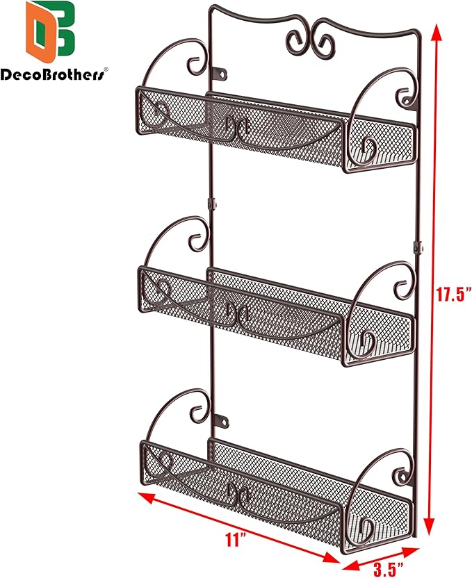 Deco Brothers 3 Tier Wall Mounted Hanging Spice Rack, Bronze-NeatNest