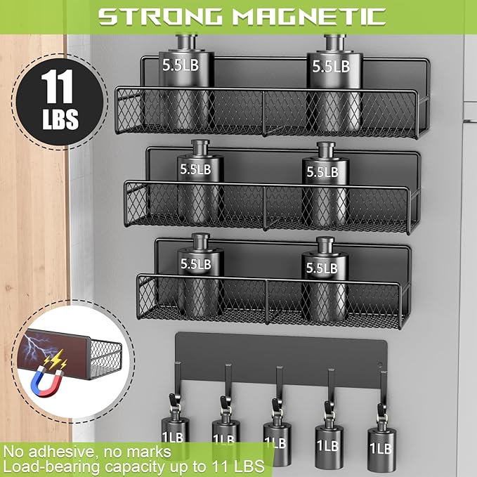4 Pack Magnetic Shelves for Washing Machine, Heavy-Duty Magnetic Laundry Organizer with Hooks, Washing Machine Shelf for Refrigerator, Metal Storage Baskets, Closet & Laundry Room Organization(Black)