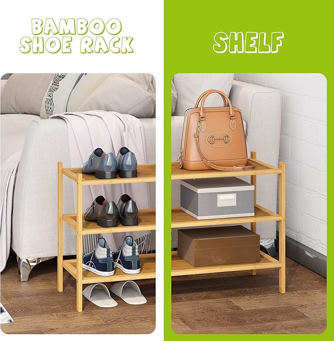 BMOSU 3-Tier Bamboo Shoe Rack Premium Stackable Shoe Shelf Storage Organizer for Hallway Closet Living Room Entryway Organizer(Natural)-NeatNest
