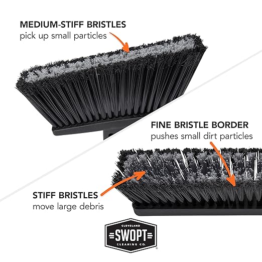 SWOPT 24” Push Broom, Angle Broom + 48” and 60" Steel Handles, Standard Combo — Cleaning Heads with Long Handles Interchangeable with All SWOPT Cleaning Products — Indoor/Outdoor, Black
