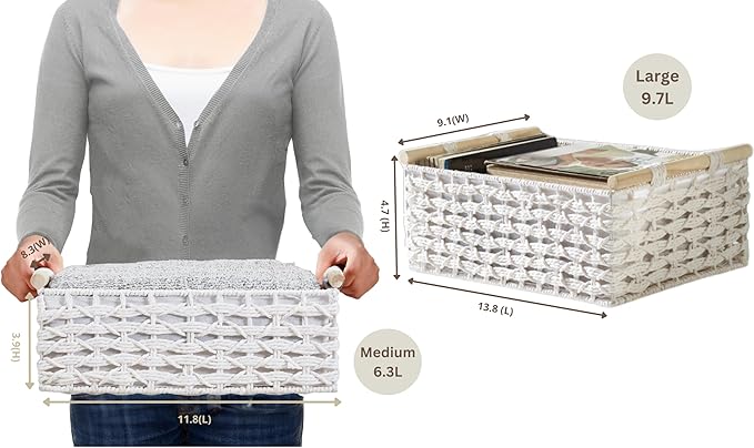 DECOMOMO White Wicker Baskets, Back of Toilet Basket, Bathroom Basket Organizer, Countertop, Home Decor (White, Set of 2)-NeatNest