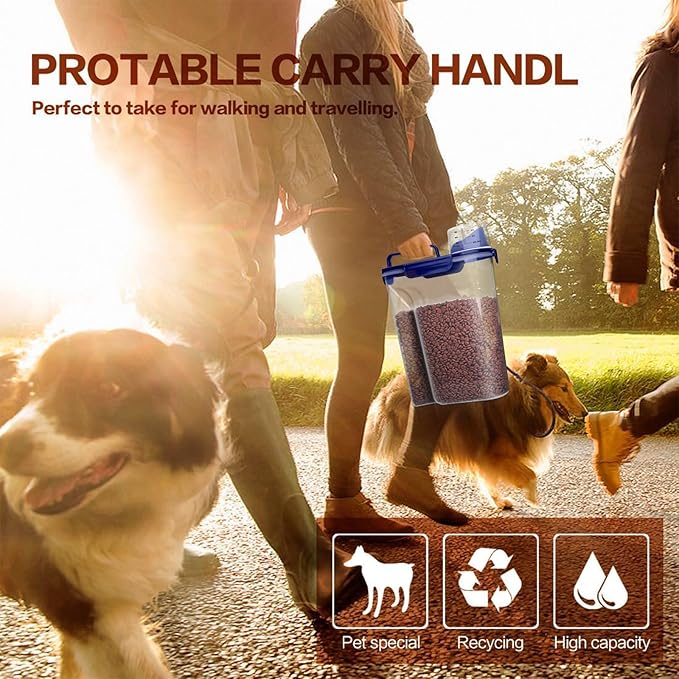 Dog Food Storage Container, 5-7 Lbs Airtight Pet Food Container, Cat Food Container Dispenser with Portable Handle, Pouring Spout and 4 Seal Buckles for Dogs Cats 2 Pack Blue-NeatNest