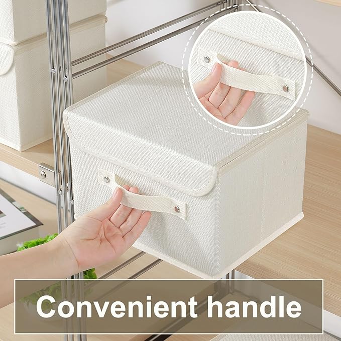Fabric Storage Bins Cube Organizers with Flip-Top Lid and Handles,Storage Boxes for Organizing Home,Office,and Closet,Beige,3 Pack 10.2 X 7.9 X 6.7 in-NeatNest