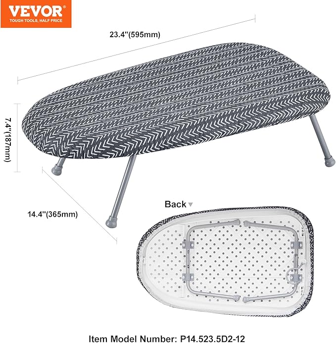 VEVOR Tabletop Ironing Board 23.4 x 14.4, Small Iron Board with Heat Resistant Cover and 100% Cotton Cover, Mini Ironing Board with 7mm Thickened Needle Cotton Layer for Small Spaces, Travel Use