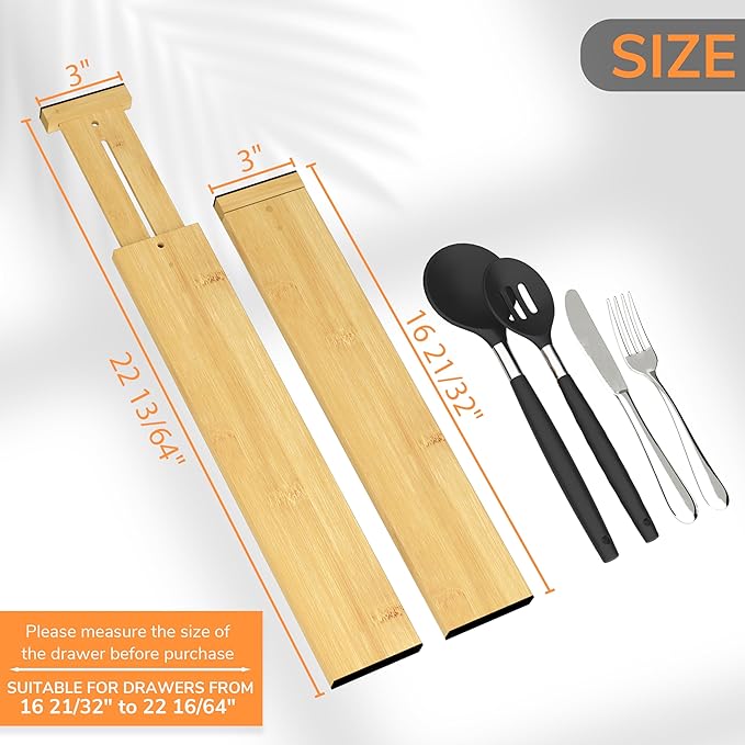 BAMEOS 3" H Bamboo Drawer Dividers - Adjustable Expandable Drawer Organizer - Kitchen, Bathroom, Bedroom & Office, 4-pack-NeatNest