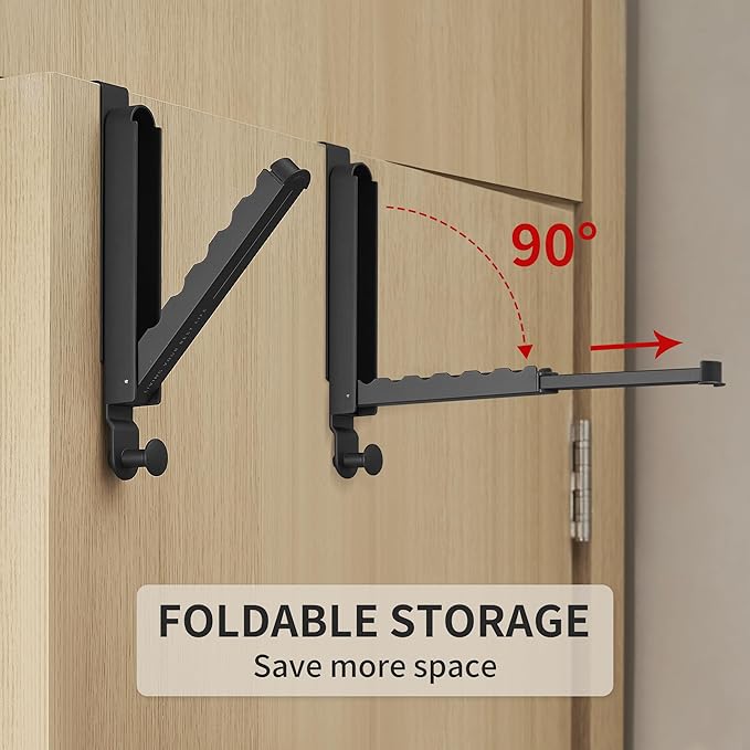 Clothes Drying Rack Foldable Fit Door up to 1 3/8" Optimal 1pc,Over The Door Hanger with Retractable Rod,Over The Door Hanger Hooks for Laundry Bathroom Bedroom Travel Hangers(Black, 1 Pack)