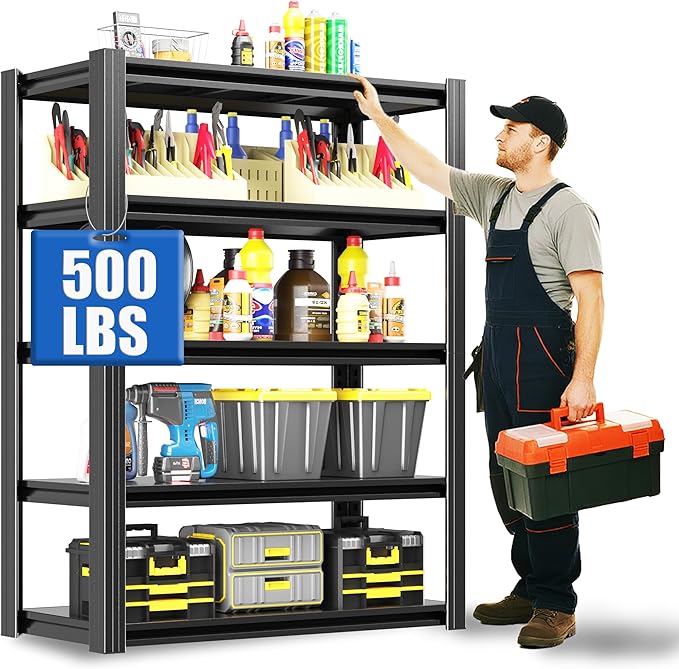 63" H Heavy Duty Garage Shelving 3000LBS Storage Shelves Adjustable 5 Tier Metal Shelving Unit, Industrial Utility Rack for Garage, Workshop, Basement, Home Office 63" H*31.5W*16D-NeatNest