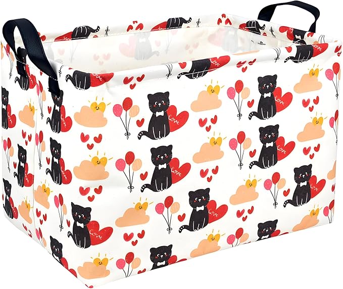 Easter Basket for Gifts Empty Cute Heart Large Gift Basket Decorative Storage Bin for Kid and Baby Room Décor (Cat Balloon Love)-NeatNest