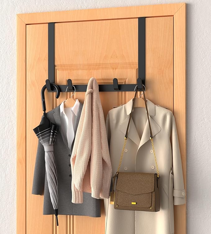 Long Over The Door Hooks with 15.75-inch Arms for Easier Access by Women, Heavy Duty Door Hanger for Winter Coat, L16U, Fits Standard 1 3/4'' Doors, Towel Racks Organization, Black