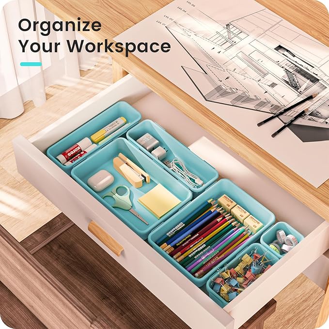 A-LuGei 【28PCS】 Drawer Organizer, Bathroom Organizers and Storage, Makeup organizer, Desk drawer organizer, Storage Bins for Kitchen Office Bedroom Vanity Jewelry Pantry Garage【Black】【4Size】-NeatNest
