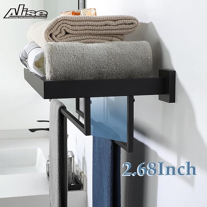 Alise 16 Inch Towel Racks for Bathroom, Towel Rack Wall Mounted with Double Towel Bars, SUS 304 Stainless Steel Towel Shelf, Heavy Duty Hand Towel Holder(Matte Black)