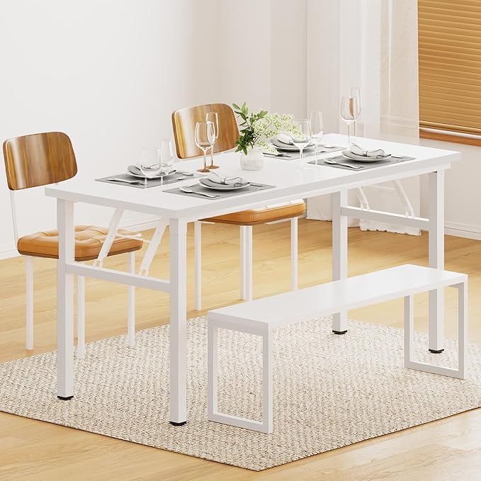 DlandHome Computer Desk 62 inches Office Desk Computer Table Study Writing Desk Workstation for Home Office Metal Frame No Install Needed White and White-NeatNest
