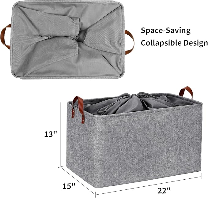 DULLEMELO Extra Large Grey Basket for Organizing, Collapsible Fabric Storage Basket with Handles, 70L Oversized Storage Bin, Large Closet Toys Blanket Organizer for Living Room, Laundry, Nursery-NeatNest