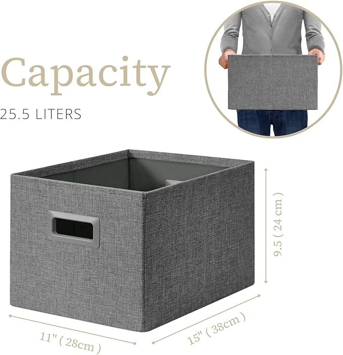 DECOMOMO Storage Bins for Shelves Robust Fabric Closet Bins for Shelves Toy Storage Clothes Books (Pack of 3 – Charcoal)-NeatNest