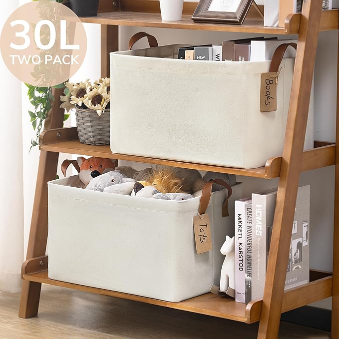 CHICVITA Storage Baskets for Shelves, Closet Organizers and Storage, Modern, Beige, 2-Pack, 16 ¾" L x 11" W x 9 ¾" H