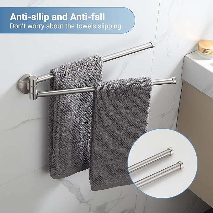 BGL Swivel Towel Bar for Bathroom Brushed Nickel,Swing Out Double Towel Bar 2-Arm Kitchen Wall Mounted Towel Hanger Holder for Bathroom Organizer-NeatNest
