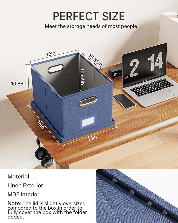 Oterri File Organizer with Lid, File Box, File Cabinet for Letter File Folder Storage, Hanging File Organizer for Office/Decor/Home,Document Organizer, 1 Pack,Blue-Box Only