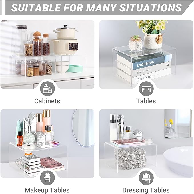 Acrylic Cabinet Organizer, Shelf Organizer, Set of 2 Spice Organization for Cabinet, Spice Rack, Stackable Kitchen Countertop Organizer | Cupboard, Pantry Shelves, and Storage Space Saver-NeatNest