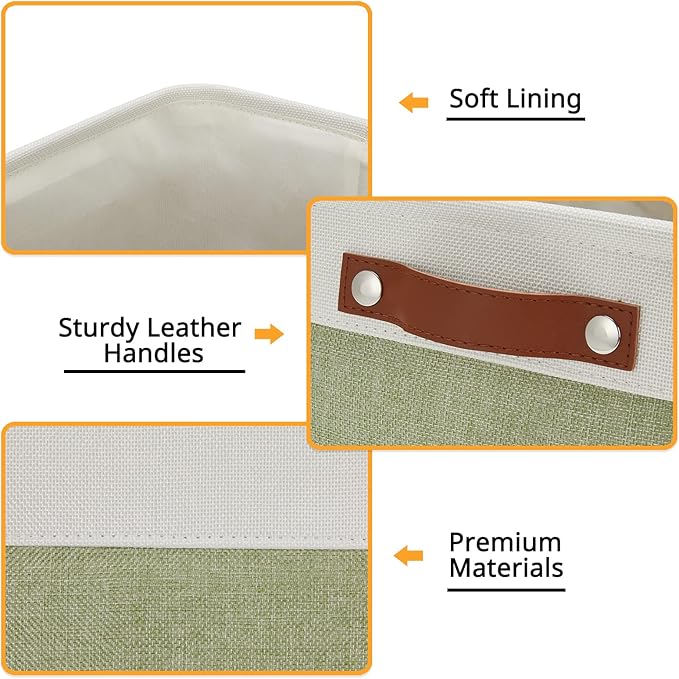 DULLEMELO Fabric Storage Bin for Laundry, Home, Foldable Storage Basket for Shelves, Toys, Collapsible Storage Basket Bin for Office, Closet,Bedroom(White&Green)-NeatNest