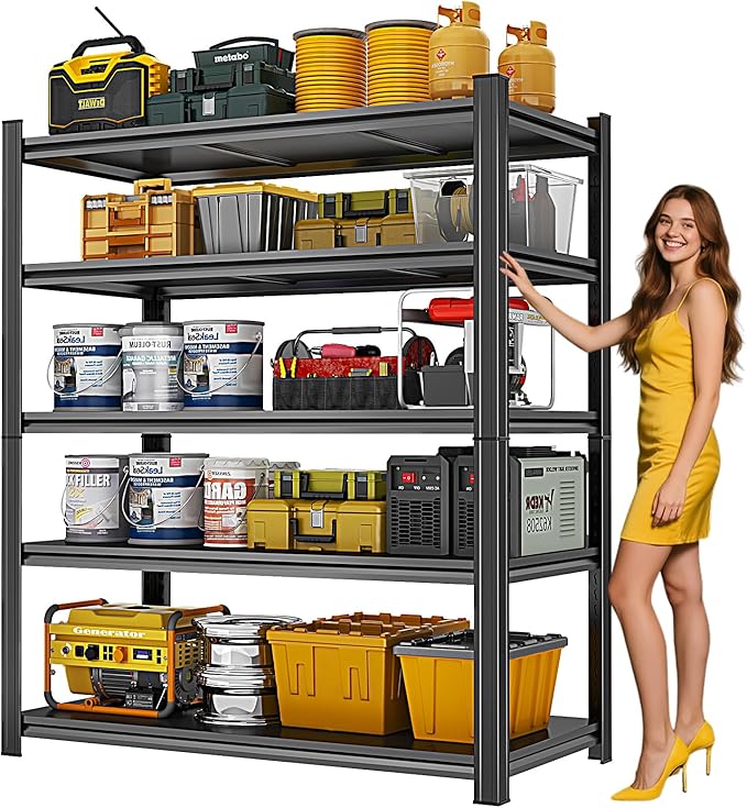 72" H Metal Garage Shelving Unit 3500LBS Metal Storage Shelves 5 Tier Adjustable Shelving Unit Garage Shelves for Kitchen Warehouse Pantry Basement, 71.2" H x 39.4" W x 13.8" D, Black