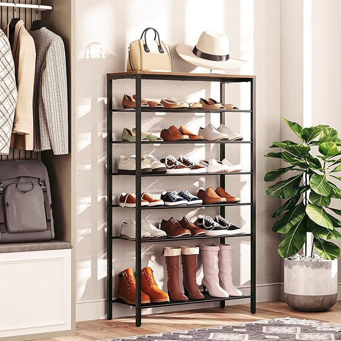 8-Tier Shoe Rack, Large Capacity Shoe Shelf, Shoe Organizer for Entryway, 28-32 Pairs of Shoes, Stable Sturdy, Tall Shoe Rack with Adjustable Metal Mesh Shelves, Rustic Brown SRHR1801Z-NeatNest
