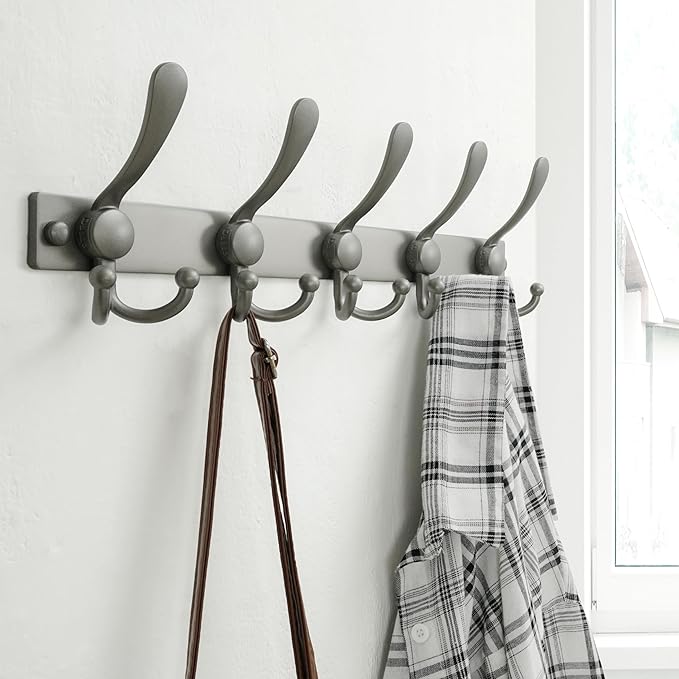 Dseap Coat Rack Wall Mount 2.0 Pro: Heavy Duty 300% Thicker, 16" Stud Mount, Stainless Steel Wall Coat Hooks Hanger for Clothes Jackets Hats Entryway Closet, MaxStrong Series, Grey